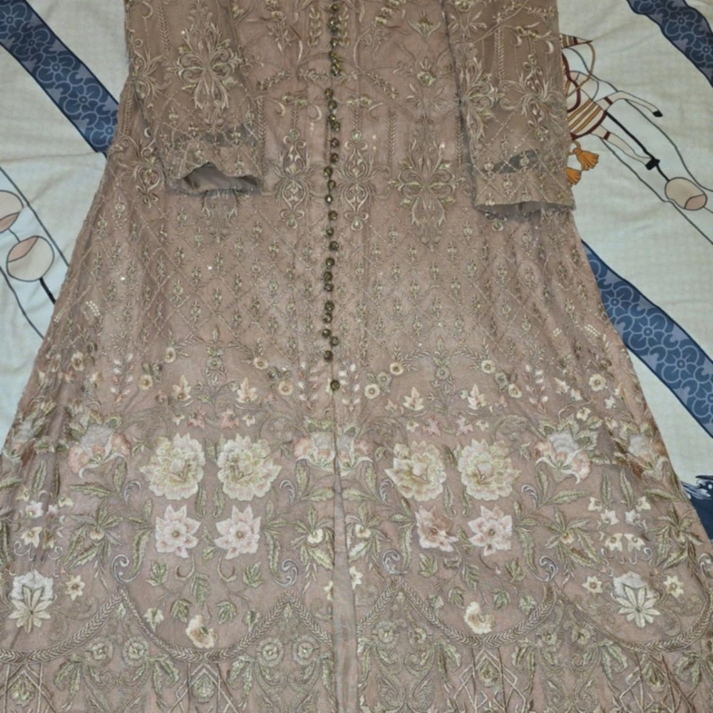 Embroidered Long-Sleeve Maxi Dress in Dusty Rose
